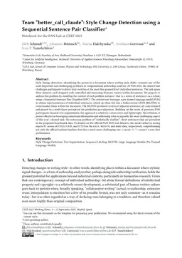 Team "better_call_claude": Style Change Detection using a Sequential Sentence Pair Classifier
