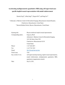 Accelerating multiparametric quantitative MRI using self-supervised scan-specific implicit neural representation with model reinforcement