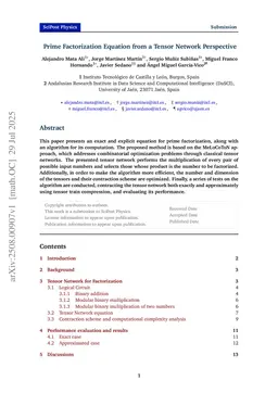 Prime Factorization Equation from a Tensor Network Perspective