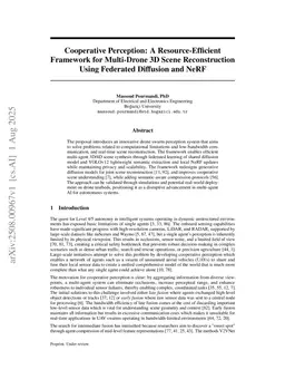 Cooperative Perception: A Resource-Efficient Framework for Multi-Drone 3D Scene Reconstruction Using Federated Diffusion and NeRF