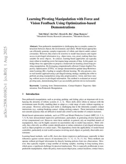 Learning Pivoting Manipulation with Force and Vision Feedback Using Optimization-based Demonstrations