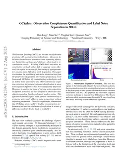 OCSplats: Observation Completeness Quantification and Label Noise Separation in 3DGS