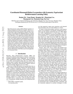 Coordinated Humanoid Robot Locomotion with Symmetry Equivariant Reinforcement Learning Policy