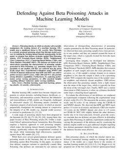 Defending Against Beta Poisoning Attacks in Machine Learning Models