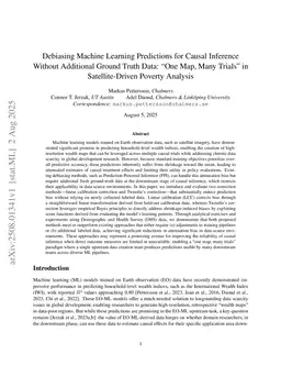 Debiasing Machine Learning Predictions for Causal Inference Without Additional Ground Truth Data: "One Map, Many Trials" in Satellite-Driven Poverty Analysis