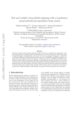 Fast and scalable retrosynthetic planning with a transformer neural network and speculative beam search