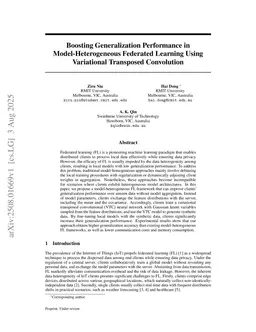 Boosting Generalization Performance in Model-Heterogeneous Federated Learning Using Variational Transposed Convolution