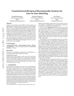 Counterfactual Reciprocal Recommender Systems for User-to-User Matching