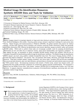 Medical Image De-Identification Resources: Synthetic DICOM Data and Tools for Validation