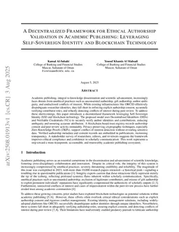 A Decentralized Framework for Ethical Authorship Validation in Academic Publishing: Leveraging Self-Sovereign Identity and Blockchain Technology