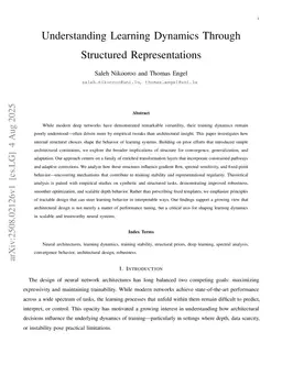 Understanding Learning Dynamics Through Structured Representations