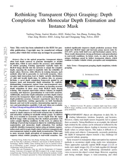 Rethinking Transparent Object Grasping: Depth Completion with Monocular Depth Estimation and Instance Mask