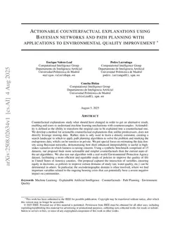 Actionable Counterfactual Explanations Using Bayesian Networks and Path Planning with Applications to Environmental Quality Improvement