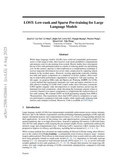 LOST: Low-rank and Sparse Pre-training for Large Language Models