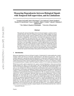 Measuring Dependencies between Biological Signals with Temporal Self-supervision, and its Limitations