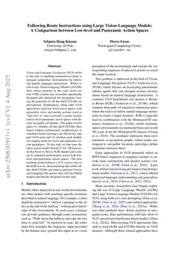 Following Route Instructions using Large Vision-Language Models: A Comparison between Low-level and Panoramic Action Spaces