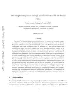 Two-sample comparison through additive tree models for density ratios