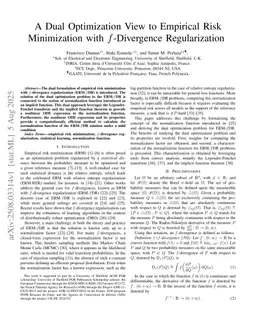 A Dual Optimization View to Empirical Risk Minimization with f-Divergence Regularization