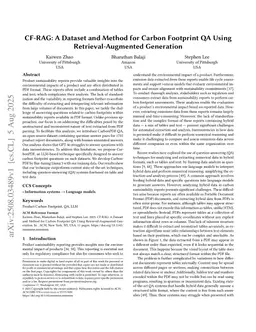 CF-RAG: A Dataset and Method for Carbon Footprint QA Using Retrieval-Augmented Generation