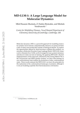 MD-LLM-1: A Large Language Model for Molecular Dynamics