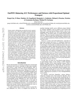 FairPOT: Balancing AUC Performance and Fairness with Proportional Optimal Transport