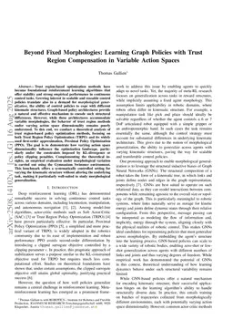 Beyond Fixed Morphologies: Learning Graph Policies with Trust Region Compensation in Variable Action Spaces