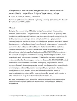 Comparison of derivative-free and gradient-based minimization for multi-objective compositional design of shape memory alloys
