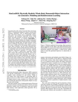 SimGenHOI: Physically Realistic Whole-Body Humanoid-Object Interaction via Generative Modeling and Reinforcement Learning