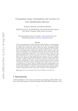 Comparing energy consumption and accuracy in text classification inference