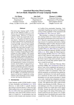 Amortized Bayesian Meta-Learning for Low-Rank Adaptation of Large Language Models