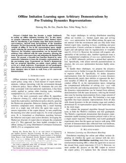 Offline Imitation Learning upon Arbitrary Demonstrations by Pre-Training Dynamics Representations