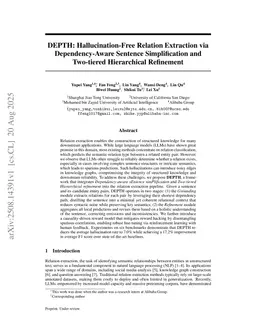 DEPTH: Hallucination-Free Relation Extraction via Dependency-Aware Sentence Simplification and Two-tiered Hierarchical Refinement