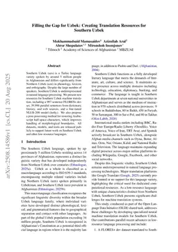 Filling the Gap for Uzbek: Creating Translation Resources for Southern Uzbek