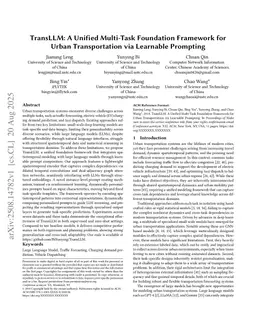 TransLLM: A Unified Multi-Task Foundation Framework for Urban Transportation via Learnable Prompting
