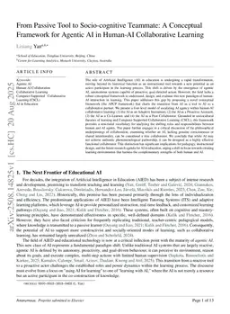 From Passive Tool to Socio-cognitive Teammate: A Conceptual Framework for Agentic AI in Human-AI Collaborative Learning