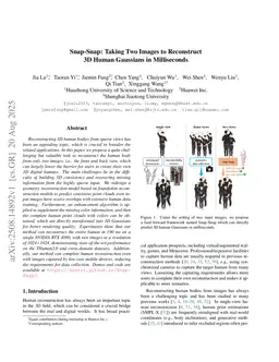 Snap-Snap: Taking Two Images to Reconstruct 3D Human Gaussians in Milliseconds