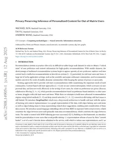 Privacy Preserving Inference of Personalized Content for Out of Matrix Users