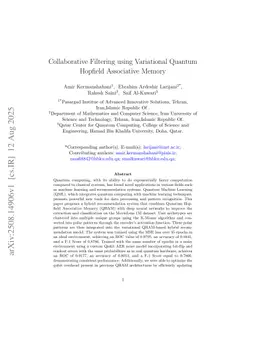 Collaborative Filtering using Variational Quantum Hopfield Associative Memory