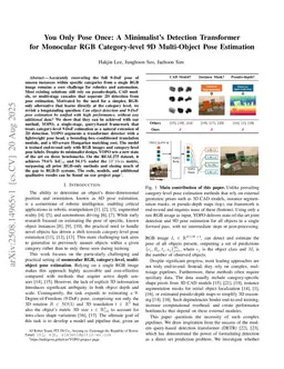 You Only Pose Once: A Minimalist's Detection Transformer for Monocular RGB Category-level 9D Multi-Object Pose Estimation