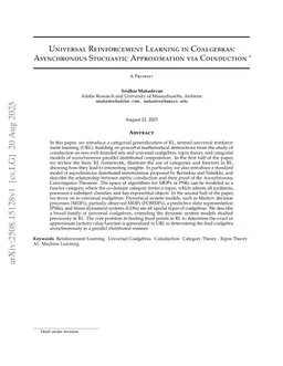 Universal Reinforcement Learning in Coalgebras: Asynchronous Stochastic Computation via Conduction