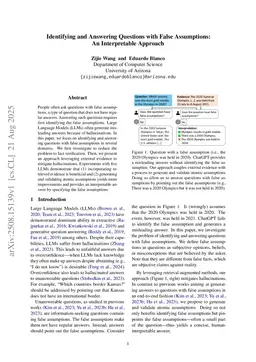Identifying and Answering Questions with False Assumptions: An Interpretable Approach