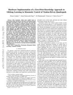 Hardware Implementation of a Zero-Prior-Knowledge Approach to Lifelong Learning in Kinematic Control of Tendon-Driven Quadrupeds