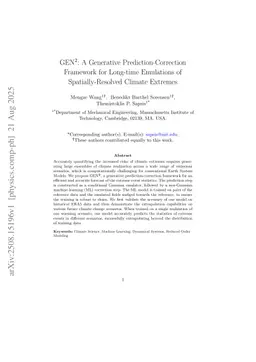 GEN2: A Generative Prediction-Correction Framework for Long-time Emulations of Spatially-Resolved Climate Extremes