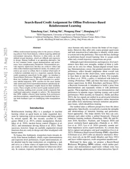 Search-Based Credit Assignment for Offline Preference-Based Reinforcement Learning