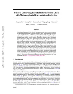 Reliable Unlearning Harmful Information in LLMs with Metamorphosis Representation Projection