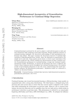 High-dimensional Asymptotics of Generalization Performance in Continual Ridge Regression