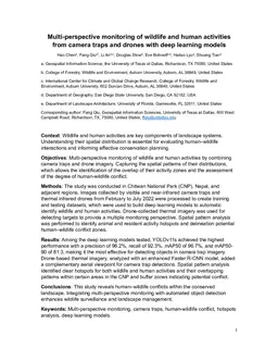 Multi-perspective monitoring of wildlife and human activities from camera traps and drones with deep learning models