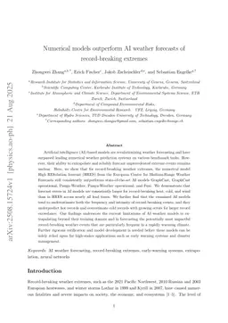 Numerical models outperform AI weather forecasts of record-breaking extremes