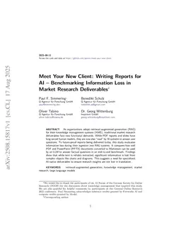 Meet Your New Client: Writing Reports for AI -- Benchmarking Information Loss in Market Research Deliverables