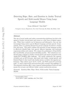 Detecting Hope, Hate, and Emotion in Arabic Textual Speech and Multi-modal Memes Using Large Language Models